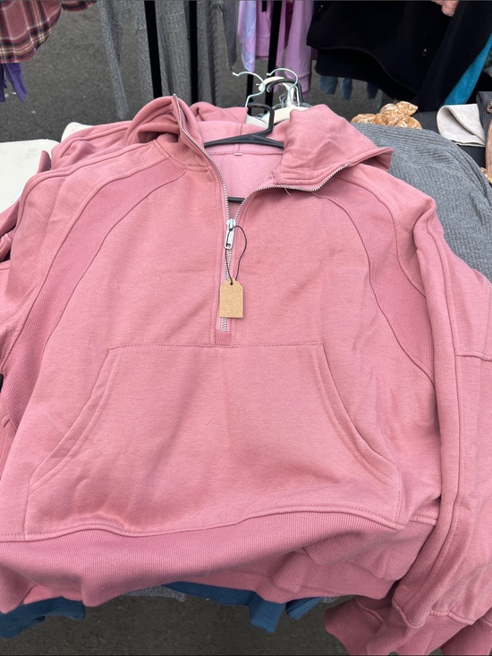 Tops - Women’s Half-Zip Hoodie Sweater - Dusty Rose